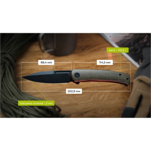 Ніж складаний туристичний Civivi Cetos, (8.8 см) 14C28N / Micarta & Stainless коричневий 67370 фото