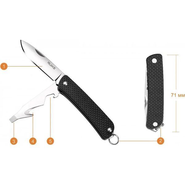 Багатофункціональний ніж Ruike Criterion S21, (5.3 см) 12C27 / G10 чорний, 5 інстр. 45680 фото