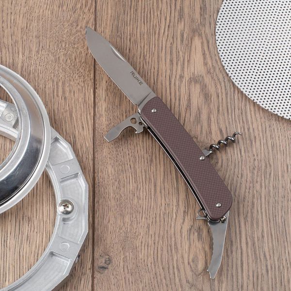 Багатофункціональний ніж Ruike Criterion L21, (8.5 см) 12C27 / G10 коричневий 12 інстр. 45694 фото